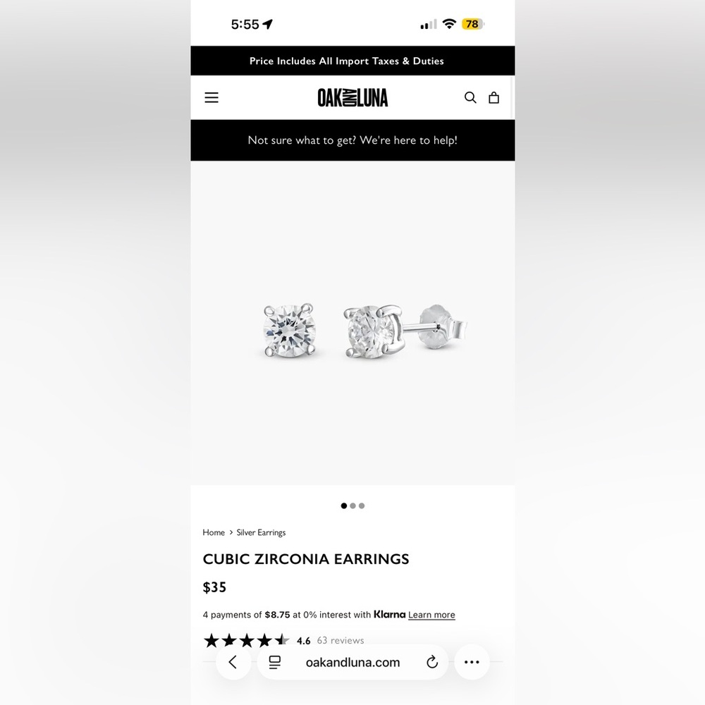 Oak and Luna CUBIC ZIRCONIA EARRINGS